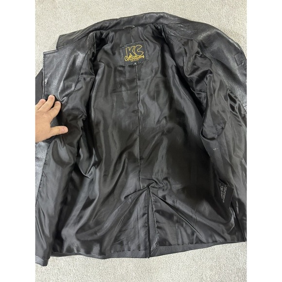 KC Collections Leather Jacket Womens M Black Collar Pockets Hook &‎ Loop Closure - Picture 5 of 10